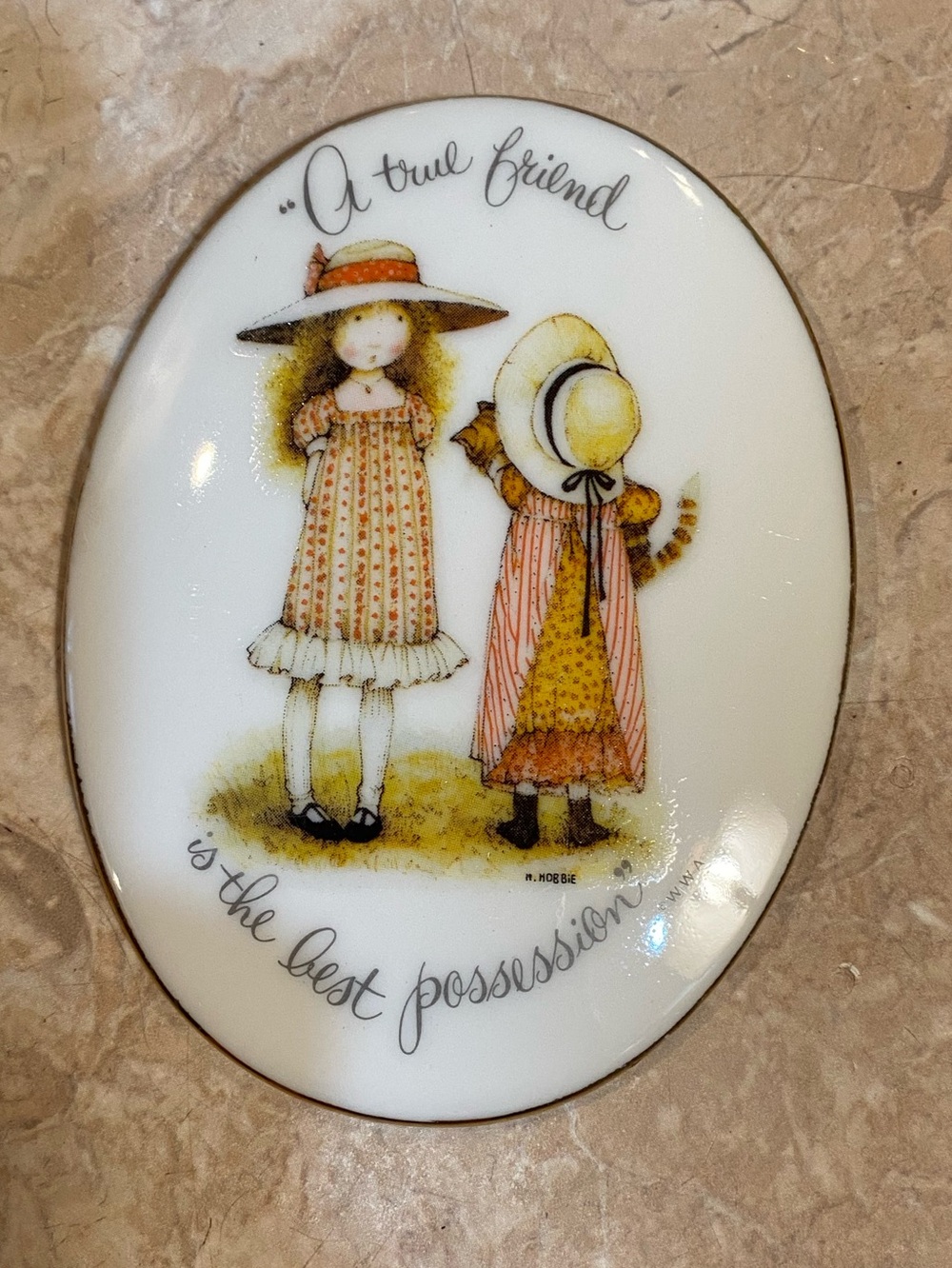 American Greetings Cream and Yellow Ceramic Wall Plaque with Girls Illustration